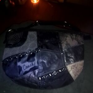 Coach Black and Gray Patchwork Shoulder Bag